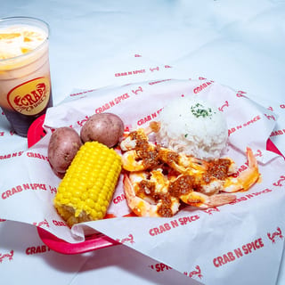 1/2 Peeled Shrimp with Rice /corn/2 Potatos and Drink