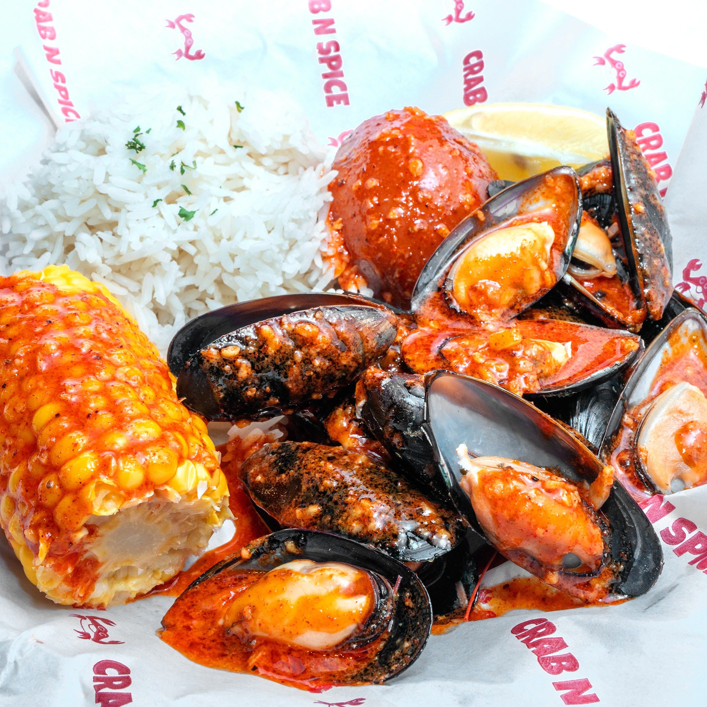 Mussels With 1 Corn, 2 Potatoes And Rice.
