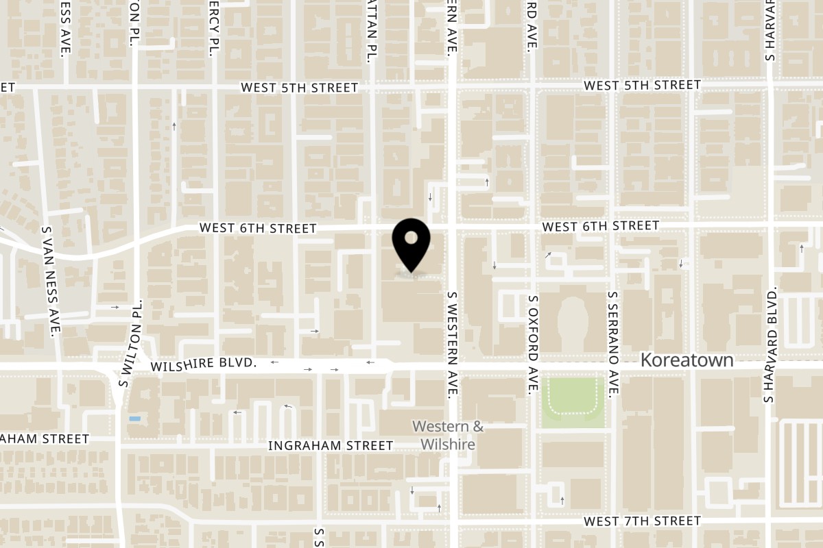 Map showing the location of Crab N' Spice KTown on 621 S Western Ave #115 in Los Angeles