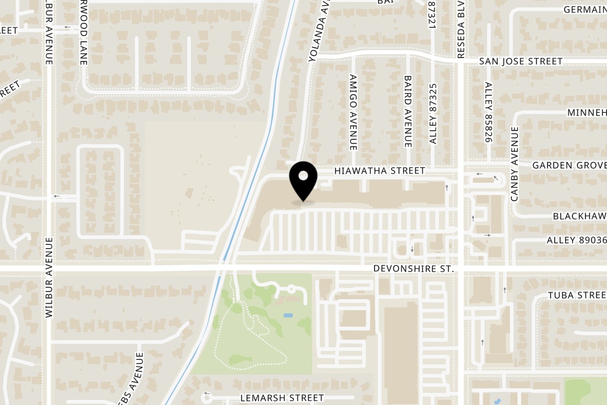 Map showing the location of Crab N' Spice Northridge on 18677 Devonshire St in Northridge